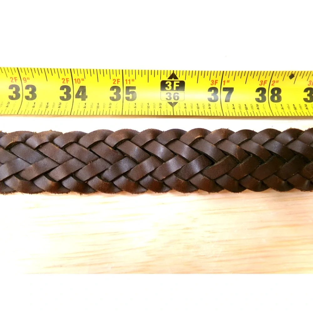 Fossil Men's Braided Leather Belt Brown Size 34 Silver Tone Buckle
